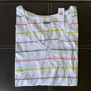 Old Navy The Easy Tee, White with Multicolored Stripes, Size XXL
